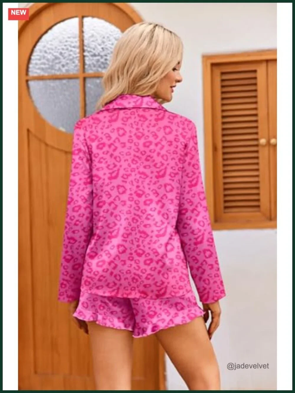 Satin Pajama Set Long Sleeve Top and Shorts Button Down Sleepwear